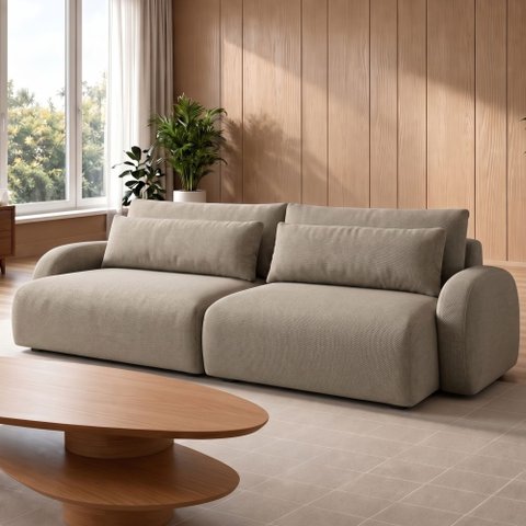 Sofá Cama Modular Orgânico Retrátil 4 Lugares 250cm Base Madeira Maciça Oxford