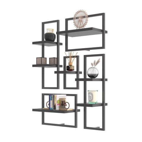 Conjunto 7 Prateleiras Industrial Preto - Pleno