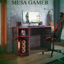 Ver imagem 5 de Mesa de Escritório Gamer Moderno sem Gavetas MDF 114cm Preto e Vermelho Qmovi