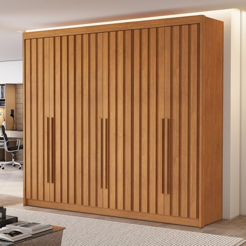 Guarda Roupa Casal 6 Portas Ripadas Portugal 100% MDF Cinamomo Marrom