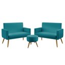 Ver imagem 1 de Kit 2 Poltronas Namoradeira Nina com Rodapé e Puff Solar Suede Azul Turquesa Aradecor