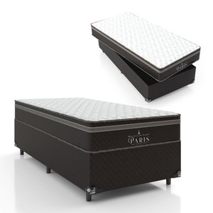Cama Box Solteiro + Colchão Paris Molas Ensacadas Pocket - 61x88x188cm - e-Shop Casa - Jacquard