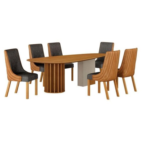 Mesa de Jantar Belle 2,00x1,00m Orgânica Cinamomo e Off-white com Kit 6 Cadeiras para Mesa de Jantar