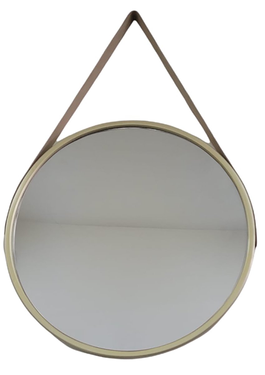 Espelho Redondo Com Alça de Couro Adnet 53 cm e Pino - Dourado - 2