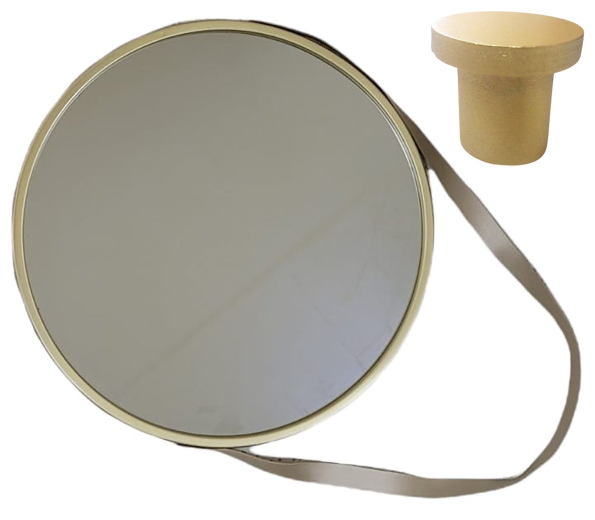 Espelho Redondo Com Alça de Couro Adnet 53 cm e Pino - Dourado
