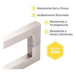 Puxador de Porta U Luxo Inox Escovado 60 Cm Madeira Vidro - 2