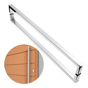 Puxador de Porta U Luxo Inox Escovado 60 Cm Madeira Vidro