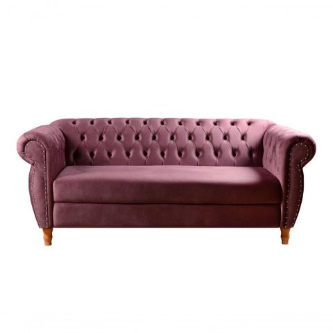 Sofá Nobreza 3 Lugares Fixo 203cm Roxo Veludo Bella Decor para Sala Escritório