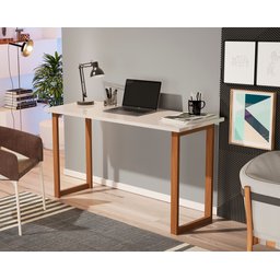 Mesa Escrivaninha de Estudo 90 Cm Quarto Escritório Pés Madeira Tampo Off White - 1