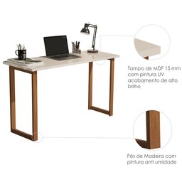 Mesa Escrivaninha de Estudo 90 Cm Quarto Escritório Pés Madeira Tampo Off White - 3