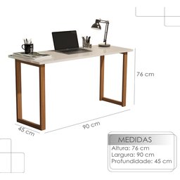Mesa Escrivaninha de Estudo 90 Cm Quarto Escritório Pés Madeira Tampo Off White - 6