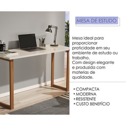 Mesa Escrivaninha de Estudo 90 Cm Quarto Escritório Pés Madeira Tampo Off White - 2