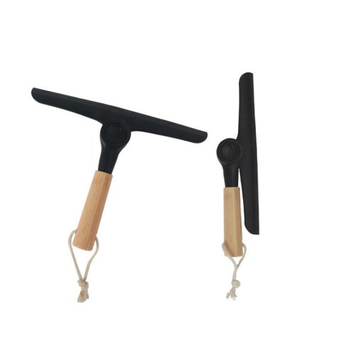 Kit 2 Rodos de Pia Limpa Vidro Articulável com Cabo de Bambu Multiuso Preto
