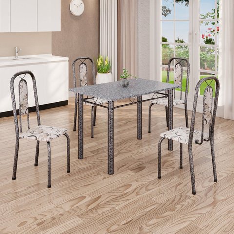 Conjunto de Mesa com 4 Cadeiras Lívia Prata/Arabesco