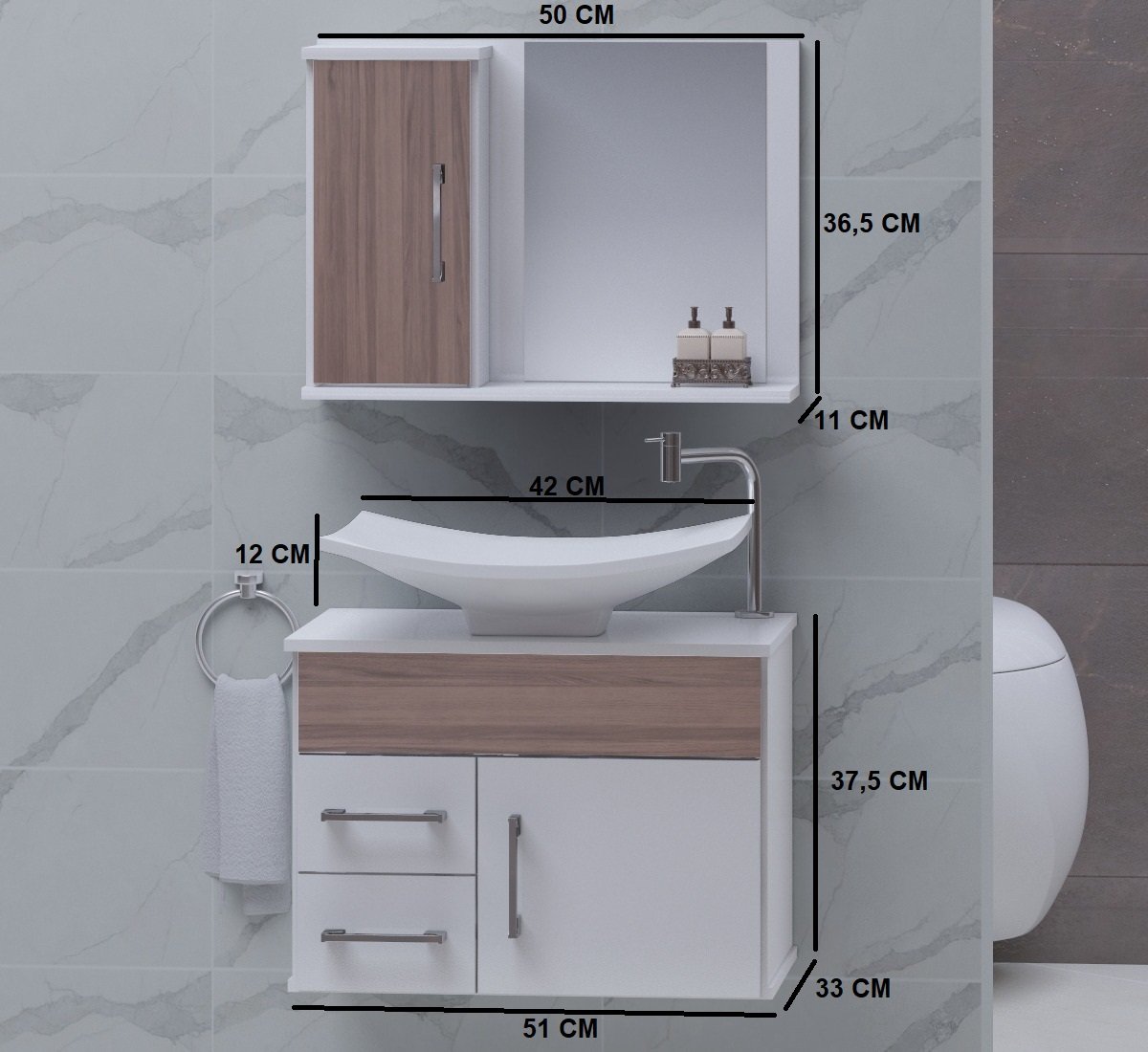 Conjunto Turin gabinete para banheiro com cuba e espelheira - 2