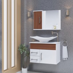 Conjunto Turin Gabinete para Banheiro com Cuba e Espelheira - 1 Conjunto Turin Gabinete para Banheiro com Cuba e Espelheira - 1