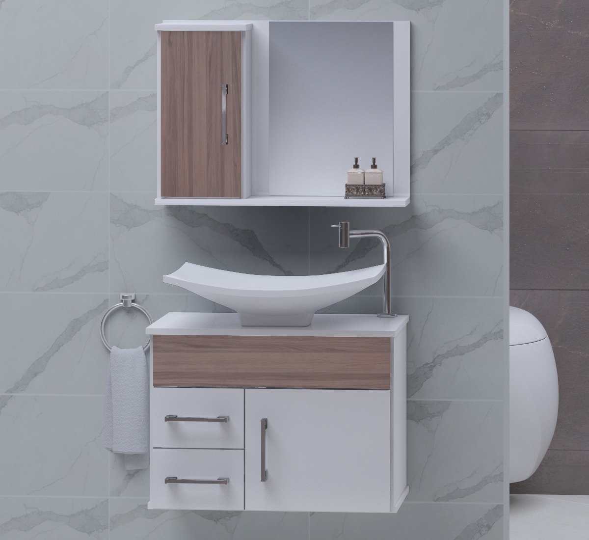 Conjunto Turin gabinete para banheiro com cuba e espelheira - 1
