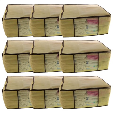 Kit 9 Caixa Organizadora Roupas Multiuso Toalha Lençóis Roupa De Cama Em TNT Dobrável 45x45x20cm
