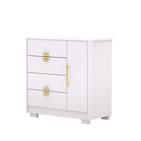 Cômoda Sapateira 4 Gavetas e 1 Porta Branco/camarim – Ilha Bela Vila Rica