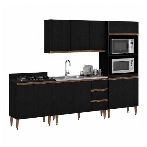 Armário de Cozinha Modulada Milão com Balcão Cooktop Preto
