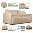 Ver imagem 4 de Sofá 3 Lugares 220cm Couro Legítimo Topázio Pérola