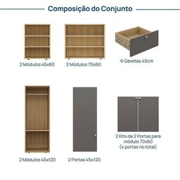 Guarda Roupa 6 Módulos 6 Portas 6 Gavetas Frame Cabecasa MadeiraMadeira   - 3