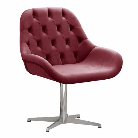 Poltrona Lua Cadeira Decorativa Giratória Pé de Metal Escritório, Sala, Recepção- Suede Bordô