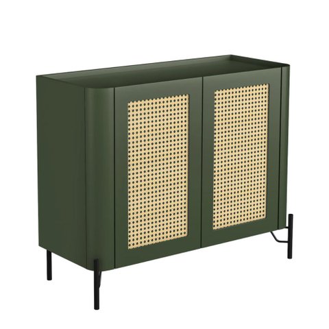 Buffet Aparador 98,5cm Porta Sextavada 100% Mdf Pés Metal Cor:musgo com Preto