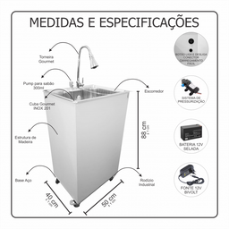 Pia Portátil Gourmet Preta Pressurizada Bateria - Ultra Móveis - 4