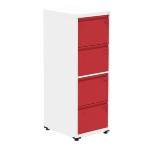 Armário de Arquivo Oficio 4 Gavetas Pandin 47cm (larg) Aço Branco C/ Frente Gaveta Vermelha C/