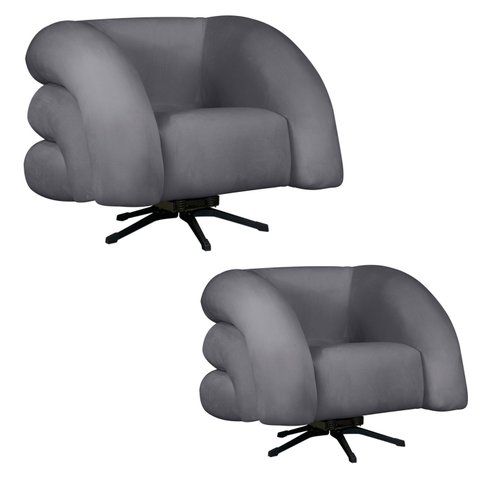 Kit 2 Poltrona Decorativa Micheli Giratória e Balanço Veludo Cor:cinza