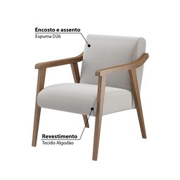 Poltrona Flávia Estofada com Tecido Algodão - Nogueira/Cinza - 3
