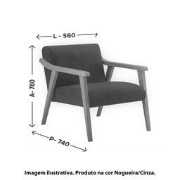 Poltrona Flávia Estofada com Tecido Algodão - Nogueira/Cinza - 4