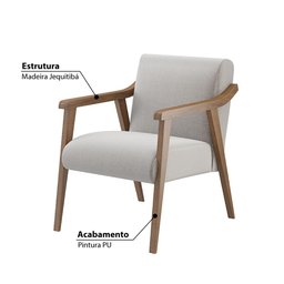 Poltrona Flávia Estofada com Tecido Algodão - Nogueira/Cinza - 2