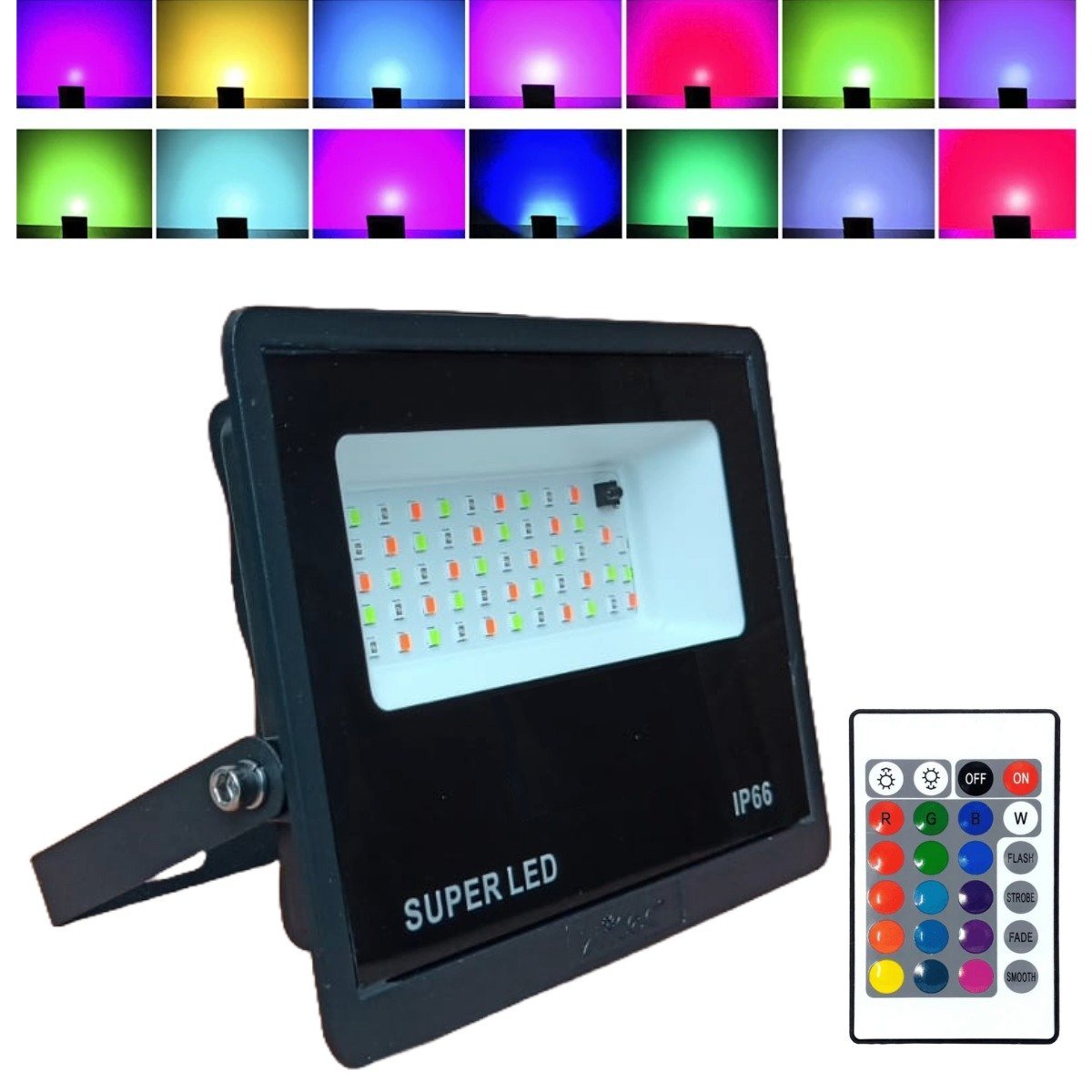 Luminária Refletor Holofote de Leds Luz Rgb Colorida 100w com Controle Remoto Suporte Ajustável para