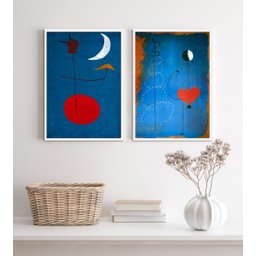 Kit 2 Quadros Miró Azul e Vermelho 33x24cm:madeira Branca - 2