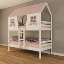 Ver imagem 1 de Beliche Casinha Infantil Encantada Madeira Maciça Branco/ Rosa Housin