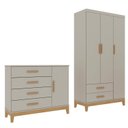 Ver imagem 2 de Conjunto Quarto de Bebê com Guarda Roupa 3 Portas e Cômoda 100% MDF Hellen Branco/Off White/Betula