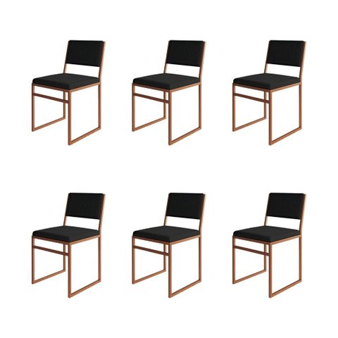 Kit 6 Cadeiras Industrial Isa Veludo Preto Base Cobre para Mesa Sala Cozinha - Cobre/preto