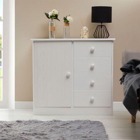Cômoda Madeira Maciça 1 Porta 4 Gavetas Rondo Branco