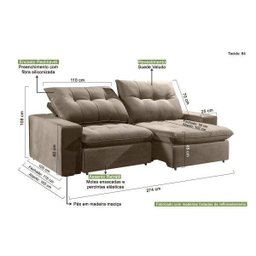 Sofá Retrátil e Reclinável 5 Lugares 274cm x 108cm Monza Estofados Buriti - 3 Sofá Retrátil e Reclinável 5 Lugares 274cm x 108cm Monza Estofados Buriti - 3