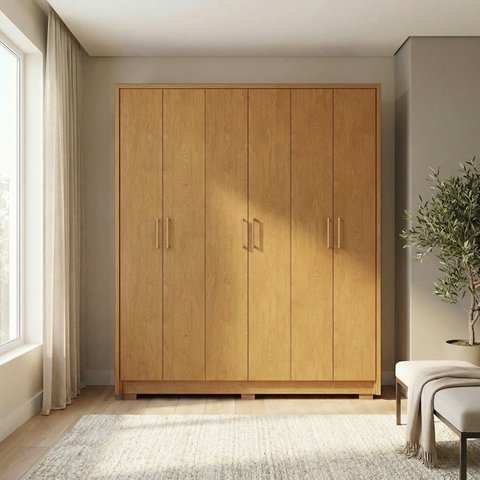 Guarda-Roupa Casal 6 Portas 2 Gavetas MDF Malta Marrom/Cerejeira