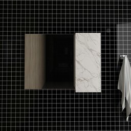 Armário Espelheira Suspenso Flutuante 1 Espelho 1 Porta 2 Prateleiras Banheiro Cor Branco Mármore - 1