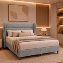 Ver imagem 1 de Cama Box com Cabeceira Queen Elegante Linho Cinza - Sallar Home