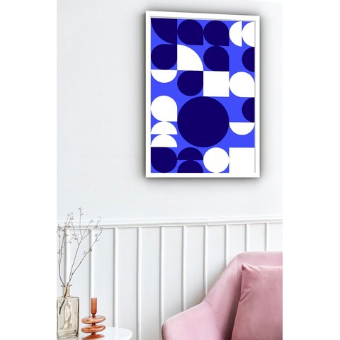Quadro Decorativo Abstrato Azul Branco - 70x50cm:moldura Branca