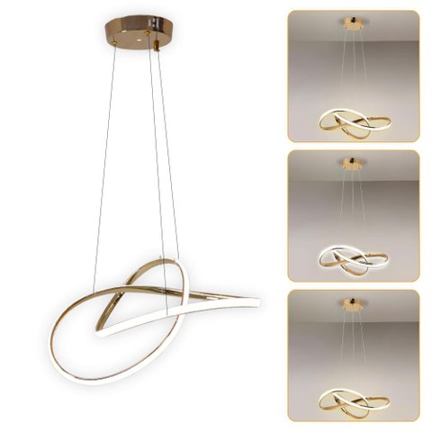 Luminaria Lustre Pendente de Led Bivolt 110/220 40w para Sala Moderno 3 em 1 Waves Dourado