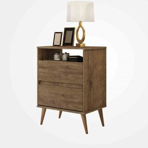 Mesa De Cabeceira Retro Lotus 2 Gavetas:Jequitiba