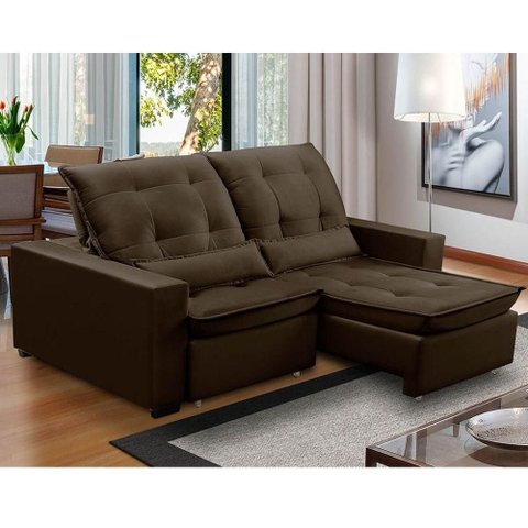 Sofa Retratil Reclinavel 2 Lugares 2,40m Atlantis Veludo Marrom Lansofbr