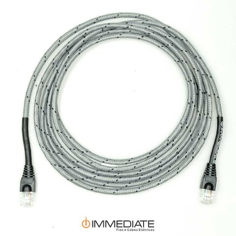 Cabo de Rede Cat6 Revestido Tecido Cinza/preto Cabos Immediate 10 Metros