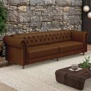 Ver imagem 1 de Sofá Living Sala de Estar Stanford Chesterfield 3 Lugares 260cm Pés de Madeira Couro Marrom Manchado